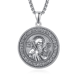 KATHLU 925 Sterling Silver Patron Saint Medals Amulet Necklace Protective Jewellery for Men Women, Silver, No Gemstone