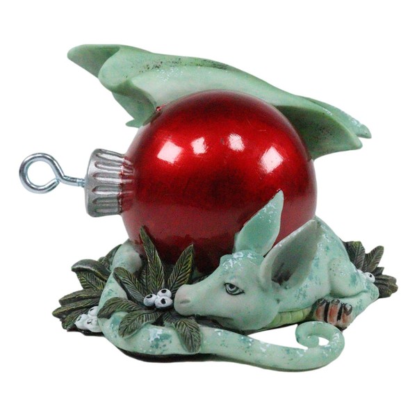 Ebros Amy Brown Holiday Green Mistletoe Treasure Dragon Sleeping by