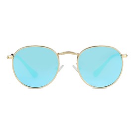 JOVAKIT Kids Small Round Polarized Sunglasses for Baby Girls Boys Age 4-10 Classic Metal Frame 100% UV Protection (Gold/Blue Mirror)