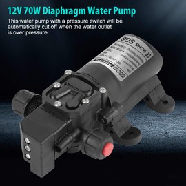 12 Volt Diaphragm Pump 70W Self Priming Pump 12V DC Fresh Water Pump Water Pressure Switch,4-6L/Min Water High Pressure Diaphragm for RV Camper Marine Boat Lawn
