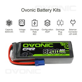 OVONIC 4s Lipo Battery 80C 8200mAh 14.8V Lipo Battery with EC5 Connector for arrma 1/5 1/8 1/10 RC Car and Truck