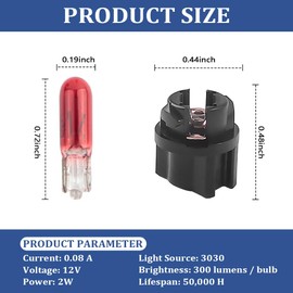 20PCS T5 17 57 79 86 Halogen Instrument Cluster Bulbs with 20PCS Bulb Sockets,12V Dash Light Bulbs for Speedometer,Tachometer,Gauge Cluster,Universal Car Dashboard Light Bulbs (Red)