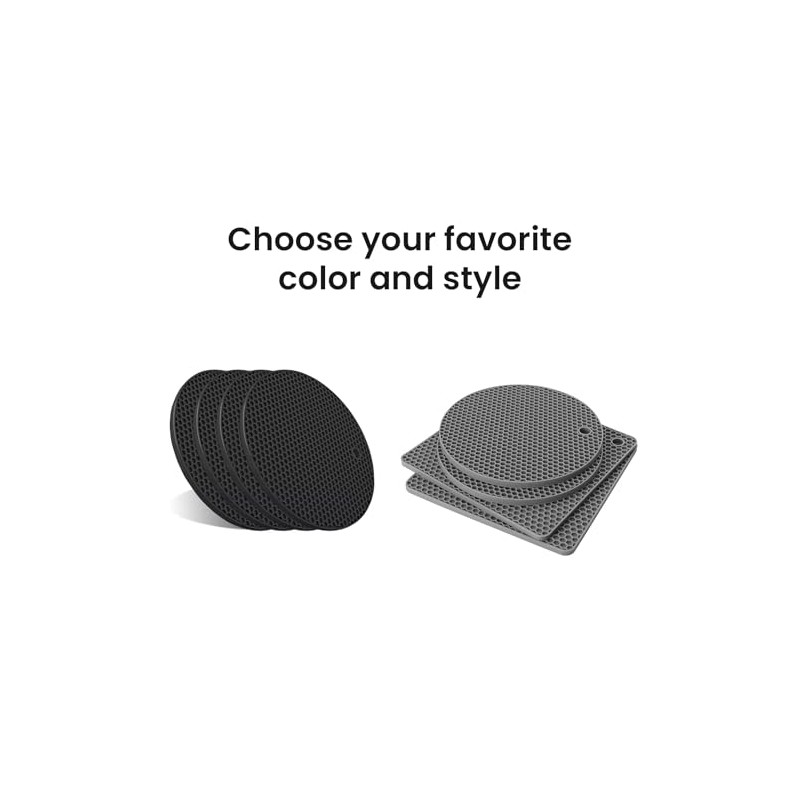 Trivets for Hot Dishes, Silicone Tivets (4, 4 Pack Black