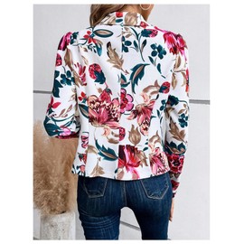 SweatyRocks Women's Lapel Floral Print Blazer Long Sleeve Draped Open Front Jacket Multicolor Small
