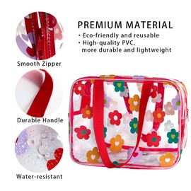 TotePrint Clear Printed Floral Cosmetic Bag and Travel Pouch with Handle-Durable PVC Material,Versatile,Zipper Design for Smooth Sliding-Ideal for Makeup,Travel Essentials (Multifloral-L)