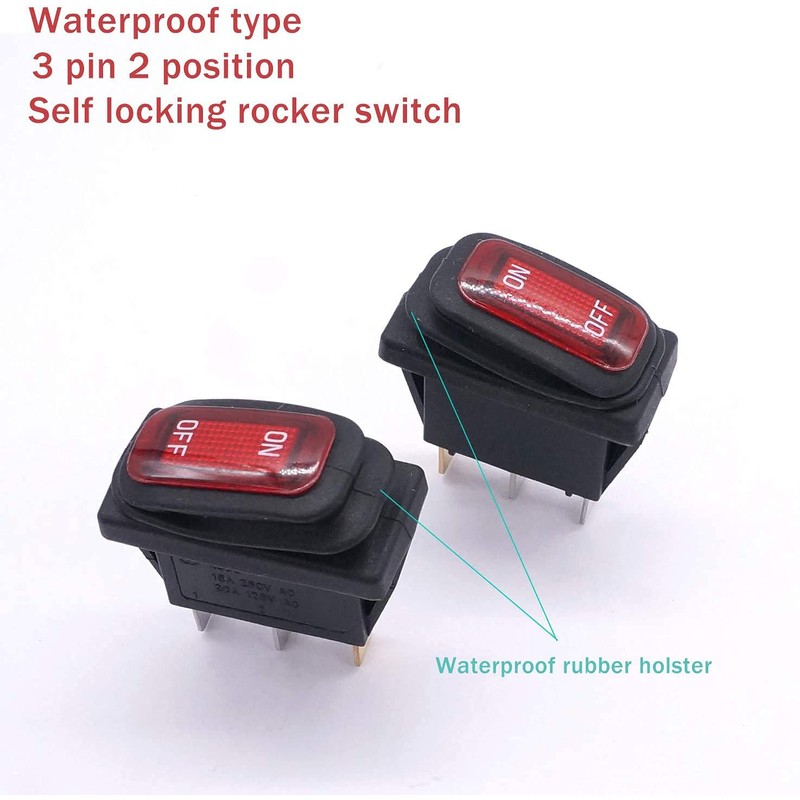 Taiss 2Pcs Waterproof Rocker Toggle Switch 12V Red Lighted Car