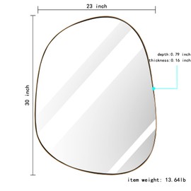 Asymmetrical Mirror for Wall Decor 23"*30", Modern Brass Framed Wall Mirror for Living Room Bathroom Bedroom Entryway ELE-STOU-0064G