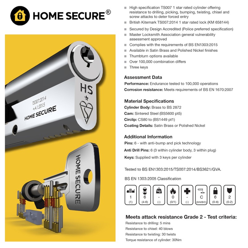 Home Secure™ Euro Cylinder Door Lock TS007 1 Star Security
