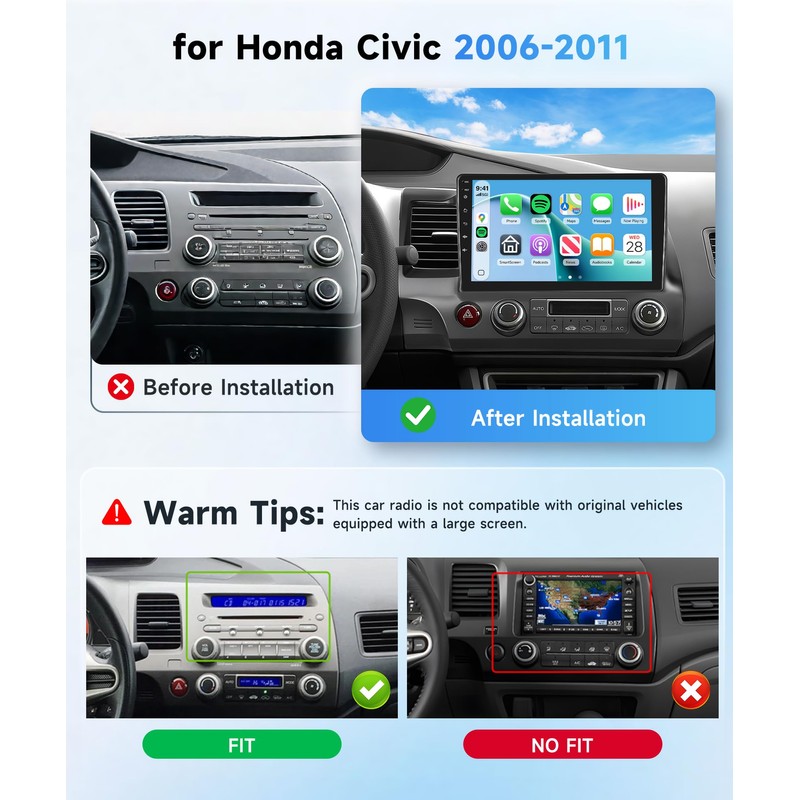 MAHVEC Android 15 Car Radio Stereo for Honda Civic 2006-2011