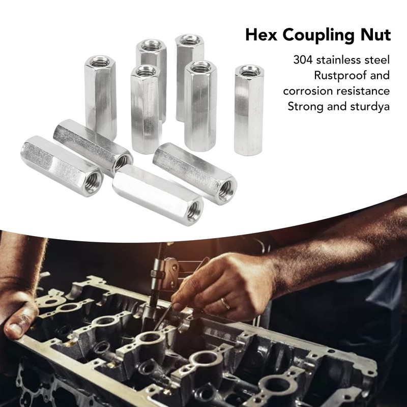 20 Pcs Hex Coupling Nut M5x0.8 25mm Length Stainless Steel