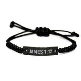 Generic James 1 12 Bracelet James 1:12 Gift Bible Verse Scripture Stainless Steel Bracelet, Small, black