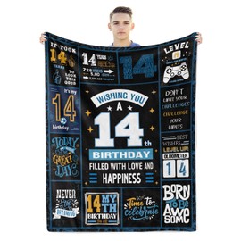 14th Birthday Present for Boys,Black 14th Birthday Decorations for Boys Blanket,14th Birthday Present Ideas for 14 Year Old Boys,14th Birthday Decorations Throw Blanket for Teen Son Grandson Nephew