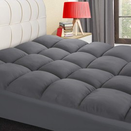 COONP Full XL Mattress Topper, Extra Thick Pillowtop, Cooling Plush Mattress Pad Cover Bed Topper Protector with 8-21 Inch Deep Pocket (Grey, Full XL)