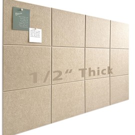 Large Cork Board for Office Wall Decor,48"x36"-12 Pack Felt Wall Tiles with 35 Push Pins, Thicker 0.47in, Felt Bulletin Board Pin Board Cork Boards for Walls - Tan