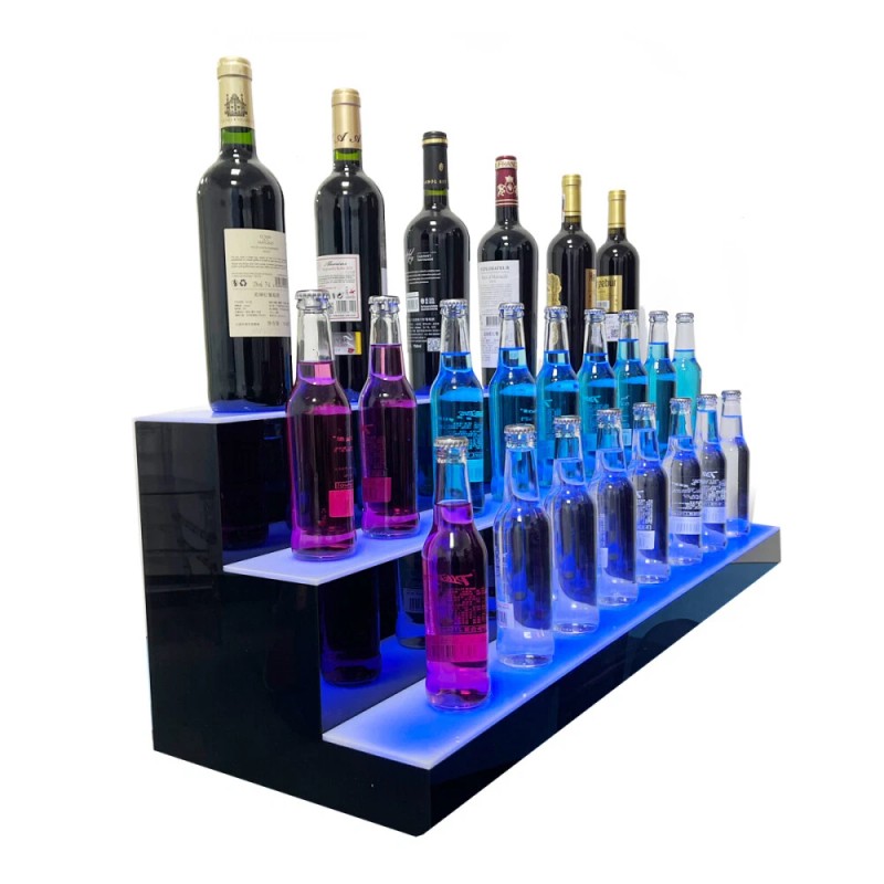 31" 3 Step Tier LED Lighted Shelves Illuminated Liquor Bottle