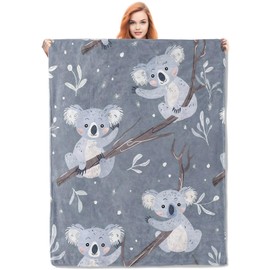 VANZEV Koala Pattern Blanket, Cute Animal-Themed Fleece Throw with Koala Design, Soft Cozy Lightweight Blanket, for Kids and Animal Lovers, 50x60 in,Decor
