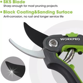WORKPRO Bypass Pruning Shears 8’’ Stainless Steel Gardening Hand Pruner Green
