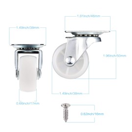 JIZZU 4Pcs Swivel Castor Wheels, 40mm PU Rubber Heavy Duty Caster Wheels for Furniture, Trolley Wheel with Double Ball Bearings Swivel Head, Equipped with 16 Screws