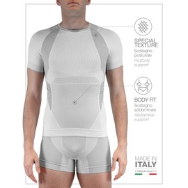 FarmaMed Ecodrytech Maglia Uomo, T-Shirt Uomo, T-Shirt Maniche Corte, Intimo Traspirante, Seamless, Antiodore, Antibatterico, 100% Made in Italy, Colore Silver, Taglia M/L