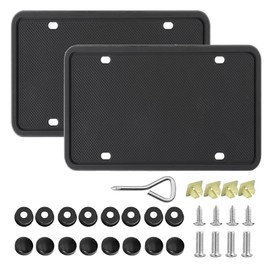 Marcos de Silicona para Matrícula, 2pk Negro Porta Placas de Silicona para Auto, Marco de Matrícula, Diseño de Orificio de Drenaje, Universal Soportes para Matrícula con Accesorios de Montaje (Negro)