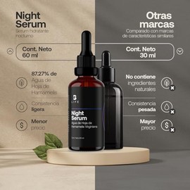 Sérum de Noche para Rostro de 60 ml con 96% de Ingredientes Naturales. Enriquecido con Retinol y Ácido Hialurónico. Skincare Antiarrugas. Night Serum B Life.