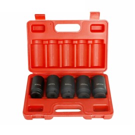 5pc 1/2" Drive 12 Point Drive Deep Spindle Axle Nut Socket Set 30mm 32mm 34mm 35mm 36mm，Heavy Duty Use In Removing And Installing Axle Nuts
