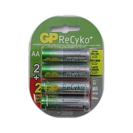 GP Recyko AA NiMH Pre-Charged Rechargable 1.2v 2100mAh 2 Batteries + 2 Free Total of 4 Batteries