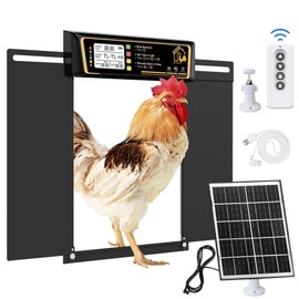 Large Automatic Chicken Coop Door Solar Powered, Charge with 7W Solar Panel Auto Chicken Door, Aluminum Electric Poultry Door with Time & Light Sensor, 14.9" H x 11" W