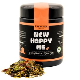 Urban Tea Factory | Organic Herbal Tea | New Happy Me | Puretoxic Mix with Mate & Nettle in Purple Glass | 50 g | Loose Premium Organic Herbal Tea | 100% Natural | Vegan