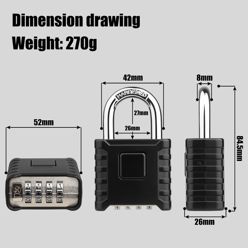 Diyife Heavy Duty Combination Padlock, Large Outdoor Padlock [One-Touch Unlocking]