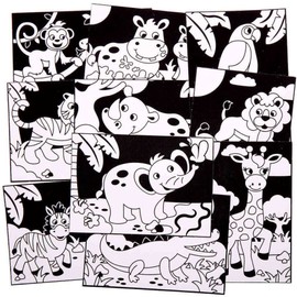 Baker Ross FC765 Jungle Animal Fuzzy Art Pictures - Pack of 10, Colouring Pictures, and Arts and Crafts for Kids