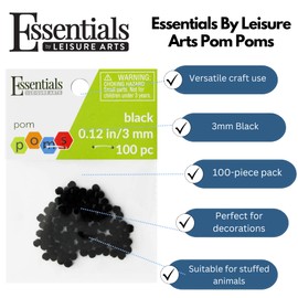 Essentials By Leisure Arts Pom Poms - Black - 3Mm 100 Piece Pom Poms Arts and Crafts Black Pompoms for Crafts Craft Puff Balls for Crafts