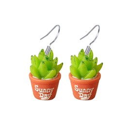 coadipress Lovely Cactus Succulent Potted Plant Dangle Earrings for Women Cute Hanging Plant Earrings Botanical Floral Polymer Clay Earrings Hawaiian Earrings (Dark Green Succulent plants)