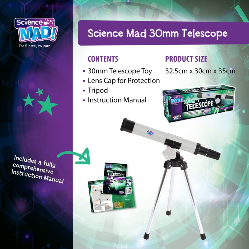 Science Mad 30mm Telescope For Kids - Fun and Easy