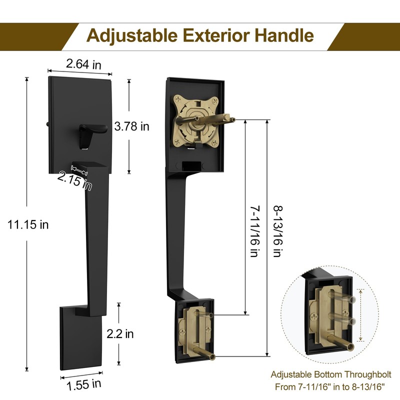 HOSOM Black Front Door Handle, Exterior Entry Door Handleset with