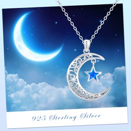 TRISHULA Moon Necklace with Opal Star Light,925 Sterling Silver Forever Love Sparkling Crescent Jewelry Gift for Women Teen (04# Blue Opal)
