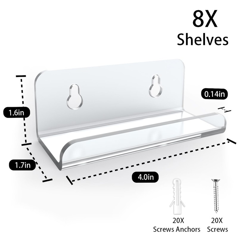 BLOLYO Clear Vinyl Record Shelf Wall Mount 8 Pack,Acrylic Album