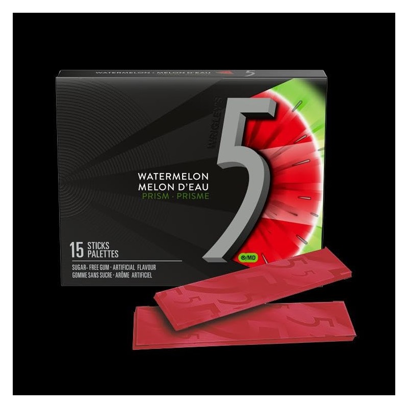 Wrigley 5 Prism Electric Watermelon Gum, 10ct x 15pcs, (Imported