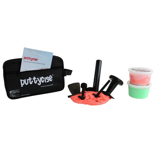 CanDo 10-2851 Puttycise Theraputty Tool, 5-Tool Set with 2 x 1 lb, Putties Red and Green with Bag