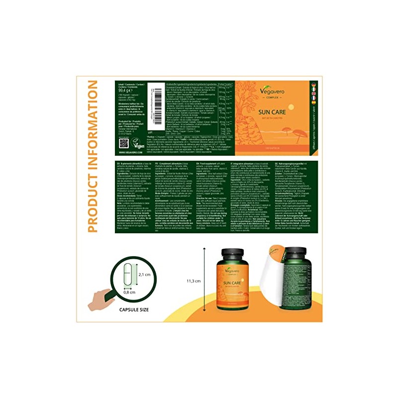 Tanning Capsules Vegavero® | with Beta Carotene, Vitamin E, L-Tyrosine,