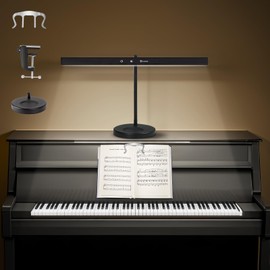 DUDUDU 17" Dimmable LED Piano Light, 2-in-1 Clamp Base Piano Lamp with Metal Music Book Clip & Flexible Gooseneck, 3 Colors Modes, Adjustable Height & Direction for Grand/Upright/Digital Pianos Black