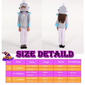animacoser Robot Costume Children's Robot Costume Dungarees Carnival Fancy Dress Make-Up Children 5-14 Years