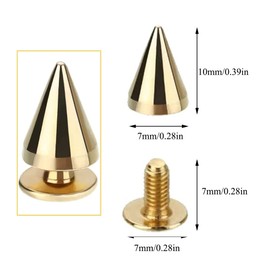 USHS Pack of 100 Gold Punk Rivets Set Metal Punk Spikes Pointed Rivets DIY Craft Rivets for Decorating Leather Band Bags Shoes Coats Bracelets Gloves Clothing Choker 7 x 10 mm