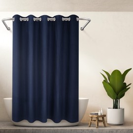 River Dream Hotel Grade No Hooks Needed Shower Curtain with Snap in Liner,Water Repellent, Machine Washable (Navy Blue, 71"x74"(W/Liner))