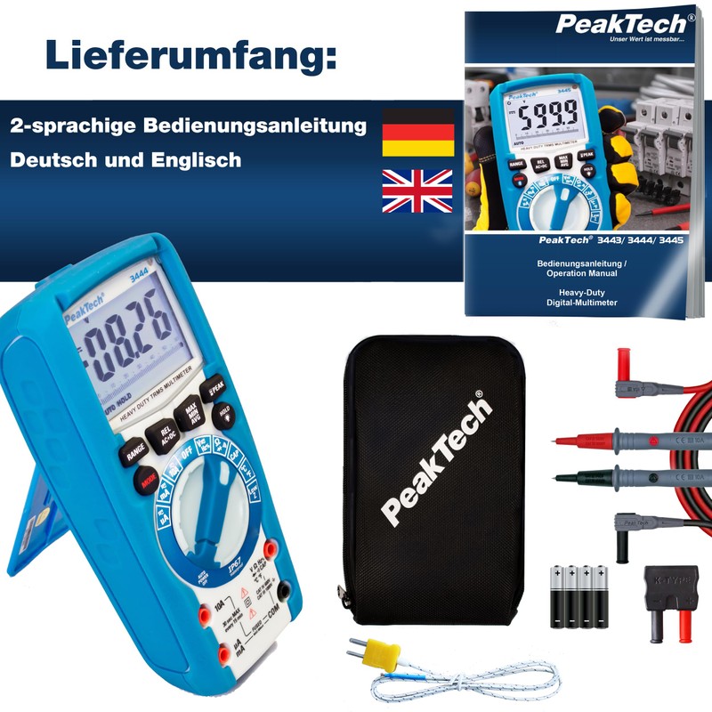 PeakTech 3443 Digital Multimeter with LED Lamp, Waterproof (IP67), 6000