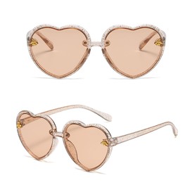 JieJieko Kids Heart Sunglasses Heart Shaped Sunglasses Cute Kids Eyewear for Pool Beach Outdoor Age 3-10 Years (3PCS Champagne)