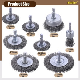 Mixiflor Wire Brush for Drill, 8 Pcs Professional Carbon Steel Wire Wheel, Abrasive Cup Brush 1/4 Inch Hex Shank - Cleaning Rust Attachments