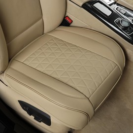 Black Panther 1 Pair Luxury Faux Leather Car Seat Covers Front Bottom Seat Cushion Covers, Anti-Slip and Wrap Around The Bottom, Fit 95% of Vehicles - Beige