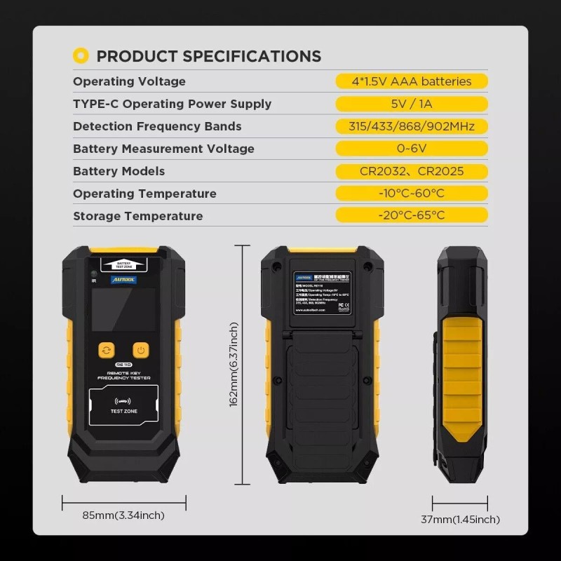 AUTOOL Remote Key Frequency Tester 315/433/868/902MHZ Digital Infrared Signal Detector