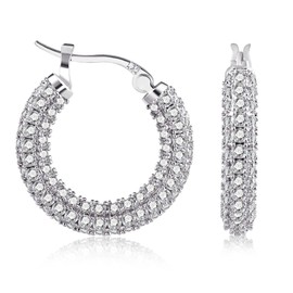 Earrings Sterling Silver 925 Hoop Earrings for Women, 14 Carat Gold-Plated Hoop Earrings, Round, Shiny Small Hoop Earrings with AAA+ Cubic Zirconia Rhinestones, Hypoallergenic Hoop Earrings for Women, Cubic Zirconia